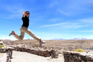 jumping for joy at the Colca Canyon